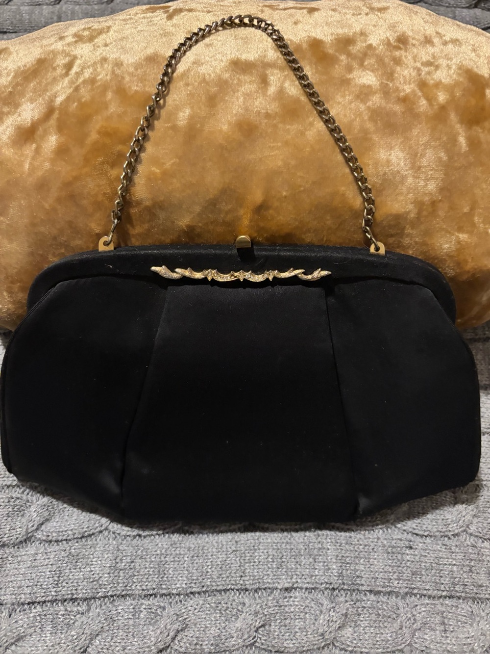 Vintage 1950s/1960s Mid-Century Black Satin Evening Bag with Matching coin purse